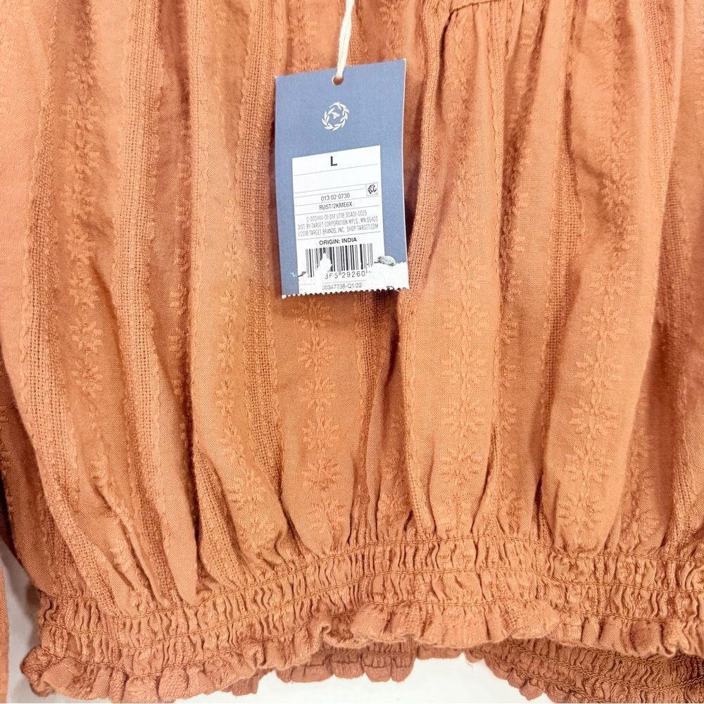 Universal Thread Rust Brown Cropped Puff Sleeve Peasant Blouse NEW - Picture 13 of 13